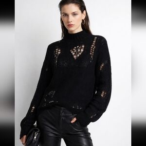 3.1 Phillip Lim Black Open Knit Turtleneck Sweater
